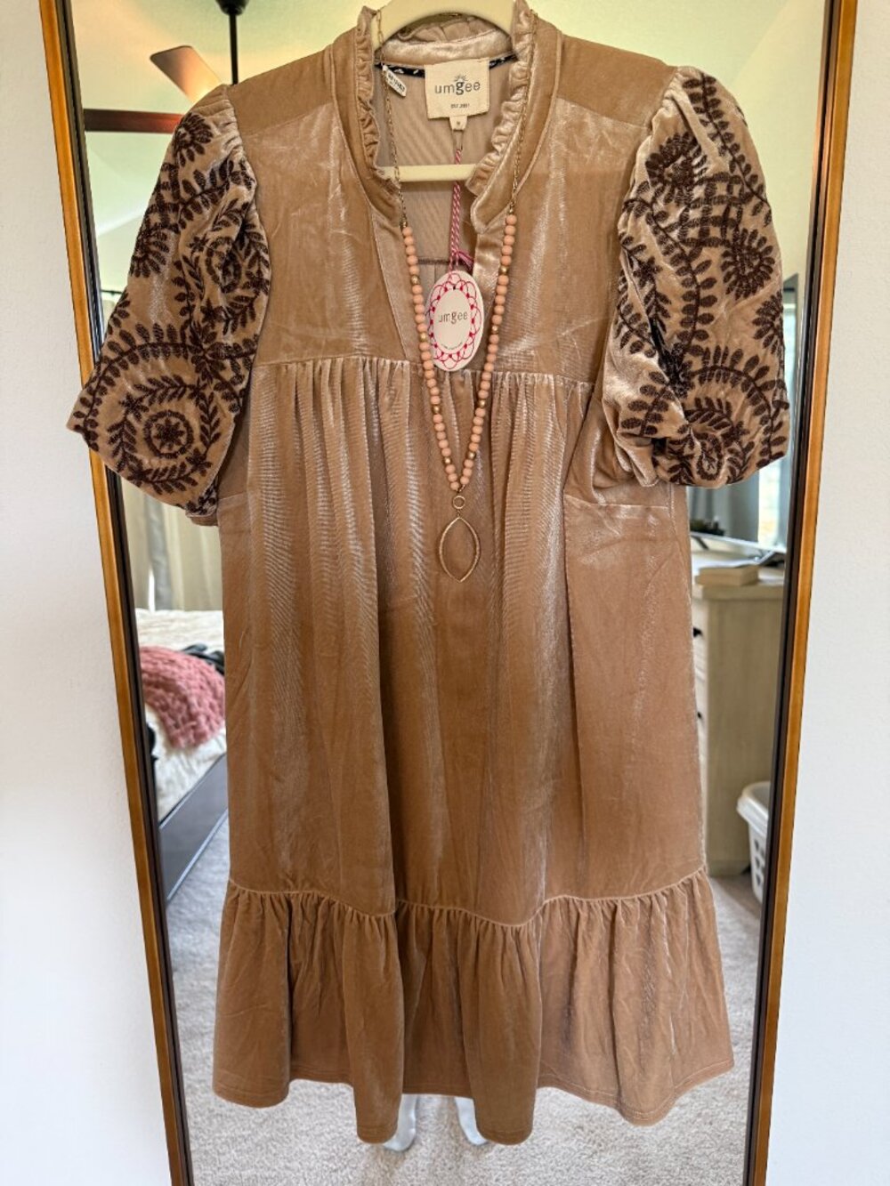 NWT Umgee Velvet Blush Pink Boho Dress (additional new necklace!)